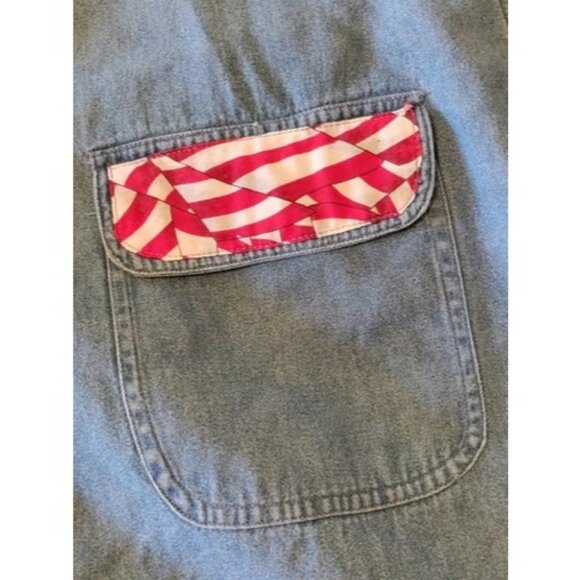 Vintage American Flag Denim Shirt Size Medium Fringe Trim Patriotic - Picture 4 of 12